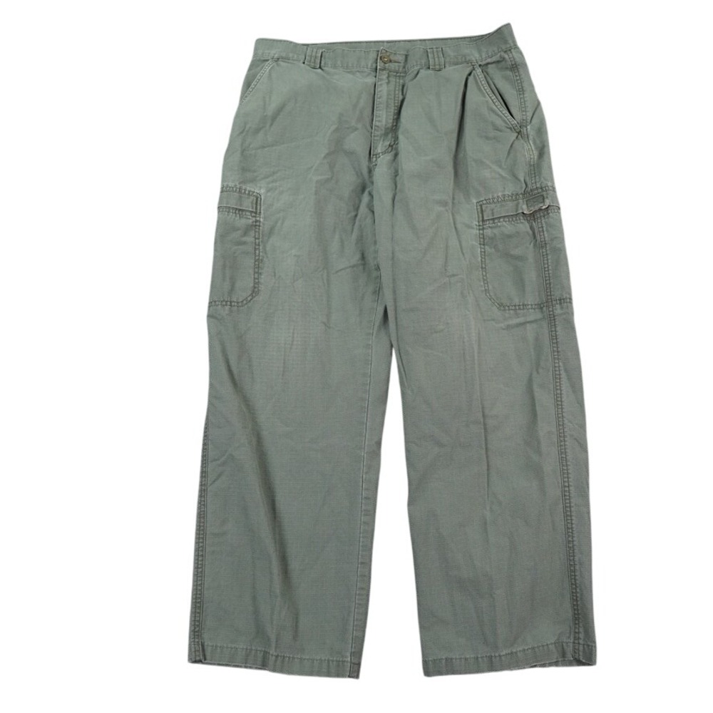 VTG LL Bean Cargo Field Pants Men 35x27 Green OG107 Ripstop Workwear Outdoor Leg